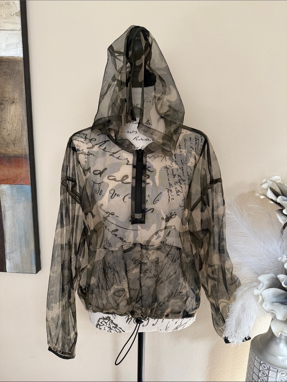 Shinestar Sheer Black & Taupe Camo Mesh Hoodie